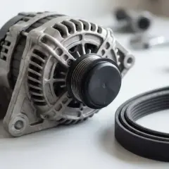Alternator z rolką i paskiem. Objawy zużycia sprzęgła alternatora mogą być różne, np. hałas.