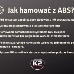 Grafika z napisem "ABS" i tekstem wyjaśniającym działanie systemu.