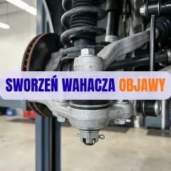 Widok na uszkodzony sworzeń wahacza i jego objawy.